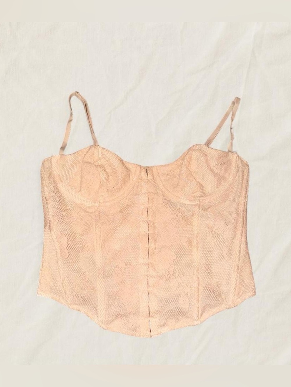 White Fox Boutique Cream Sparkly Lace Corset-Style Crop Top